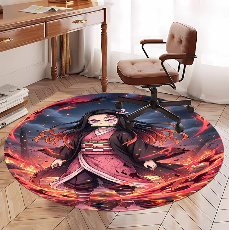 Demon Slayer Pattern Round Rug, Indoor/Outdoor Mat, for Picnic, Gameroom, Bedroom, Office, Living Room, Home Decor Carpet, Birthday Gift