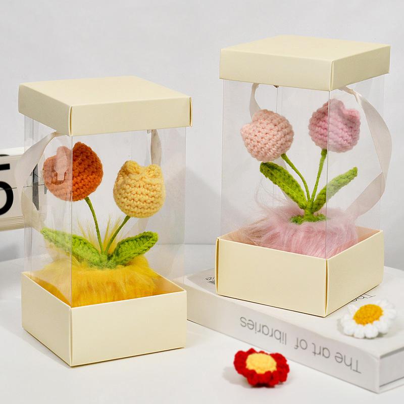 Вязаные крючком разноцветные ручные работы своими руками имитация тюльпана декоративные подарки подарок вязаные цветы из пряжи домашний декор 2 цвета