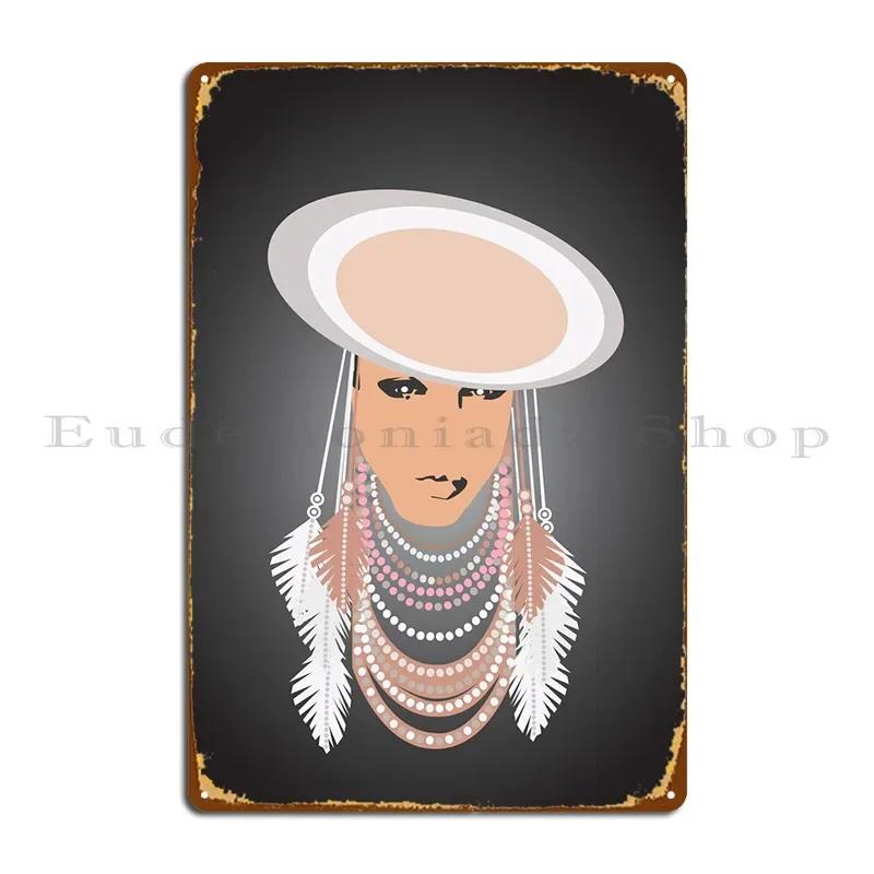 Girl With A Hat And Feathers Metal Plaque Poster Living Room Personalized Pub Party Cinema Tin Sign Poster