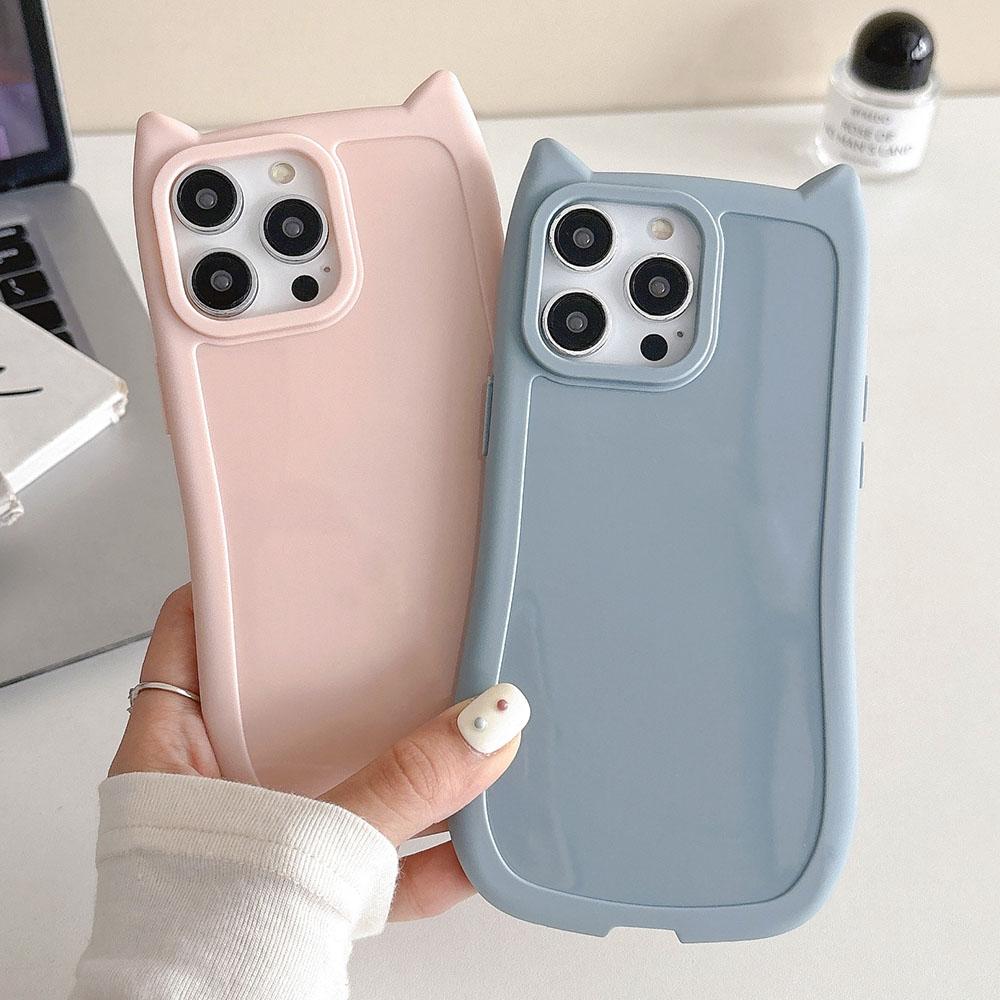 Cute Cartoon 3D Cat Ear Phone Case For iPhone 15 14 13 12 11 Pro Max 15 14 Plus Lovely Animal Design Matte Soft Silicone Protection Cover