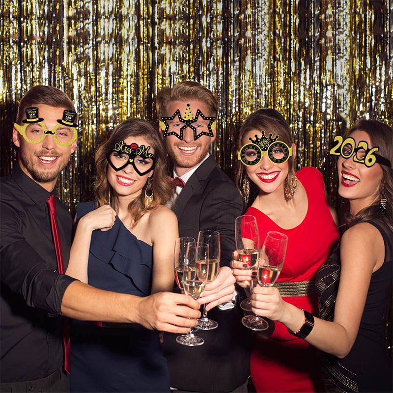 2026 Год Бумажные очки 6/12 шт. Праздничные Очки для вечеринки в канун Нового года Забавный реквизит для фотосессии Украшение для вечеринки в канун Нового года Универсальный размер