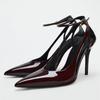 Fashion Sexy Open Heel Pointed Toe Patent Leather Women Pumps 2025 Brand Designer Thin Heel Ankle-Wrap Buckle High Heels Banquet Shoes