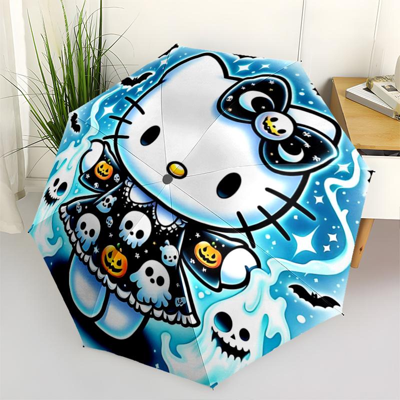 1pc Creative Ghost Hello Kitty Halloween Cartoon Umbrella, Portable 3-Fold Compact Umbrella, Suitable for Camping, Hiking and Travel, Ideal Easter Bir