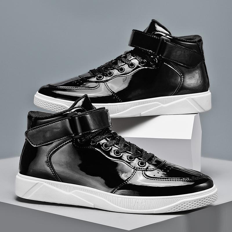 Роскошные золотые мужские туфли, уличные блестящие зеркальные хип-хоп-кроссовки, мужские блестящие дизайнерские туфли, лакированная кожа, высокие мужские повседневные туфли