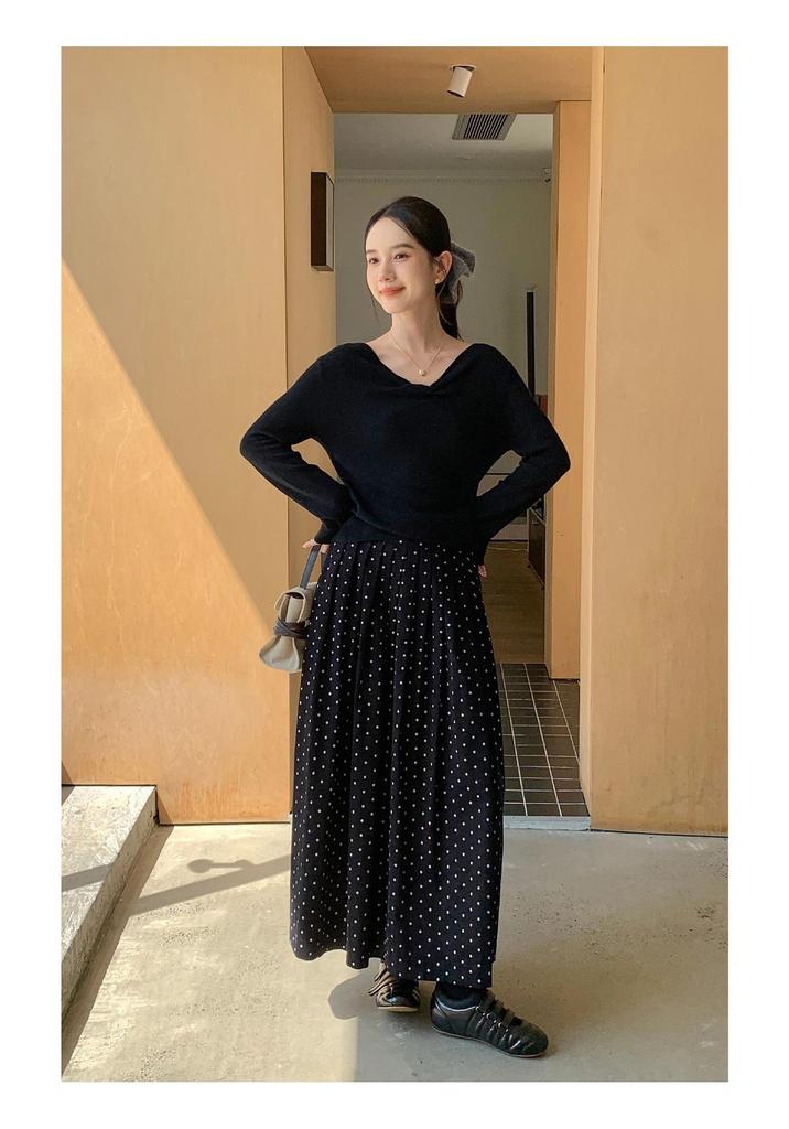Jiu'er 7-Color Bowknot V-Neck Knitwear - Women's Versatile Solid Base Layer 0677
