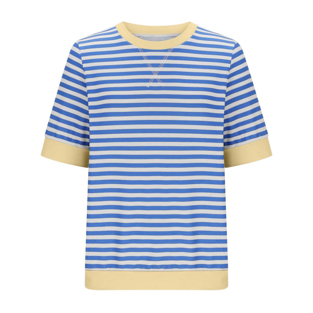 Женская летняя футболка в полоску с коротким рукавом и круглым вырезом