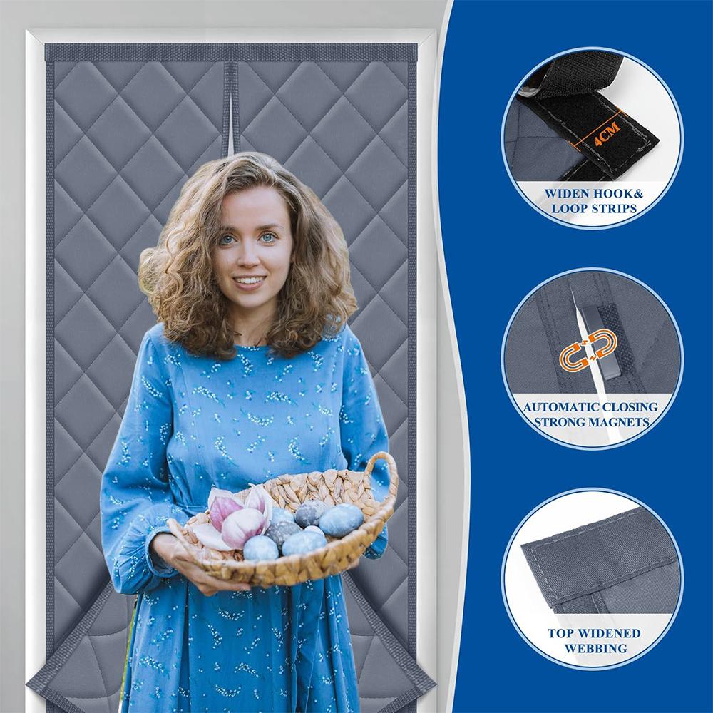 Door Thermal Curtain Magnetic Insulated Energysaving Privacyprotecting Windproof Waterproof Cotton Curtain For Heater Room