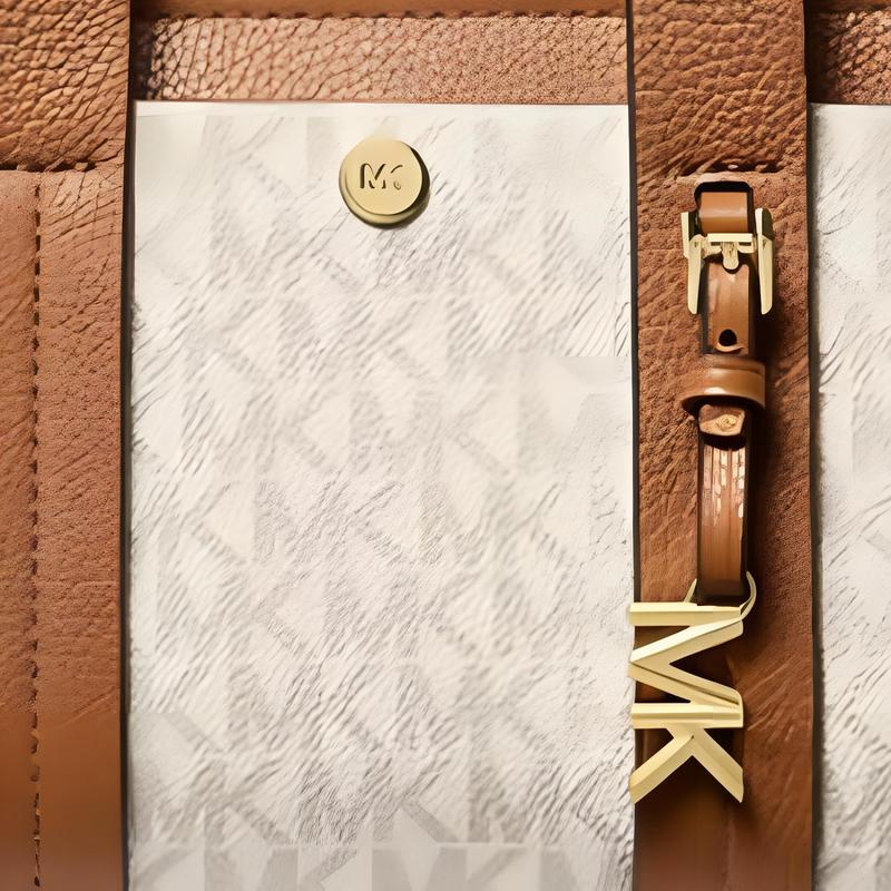 MICHAEL KORS ROMEE Logo Letter Pendant Artificial Leather and Cow Leather Crossbody Handbag Mini Women Vanilla White and Brown