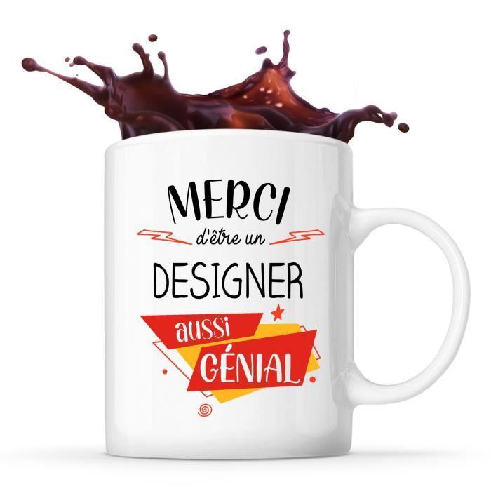 Mug - Merci Designer - Céramique - Imprimé Recto/Verso - 325 ml - Résistant Lave-Vaisselle