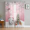 Christmas Tree Gnome Snowflake Pink Yarn Curtain Window Tulle Curtains For Living Room Kitchen Window Sheer Voile Curtains