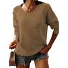 Casual Solid Knit Sweater Ladies V Neck Crew Neck Warm Daily Long Sleeve Blouse