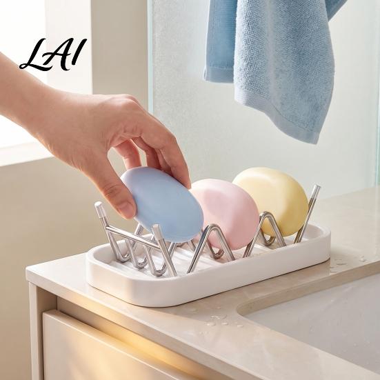 Soap Drying Rack 3-Compartment Storage Rack with Removable Holder Stainless Steel Handmade Water Tray Hollow Tilt Design Organizer for Bathroom