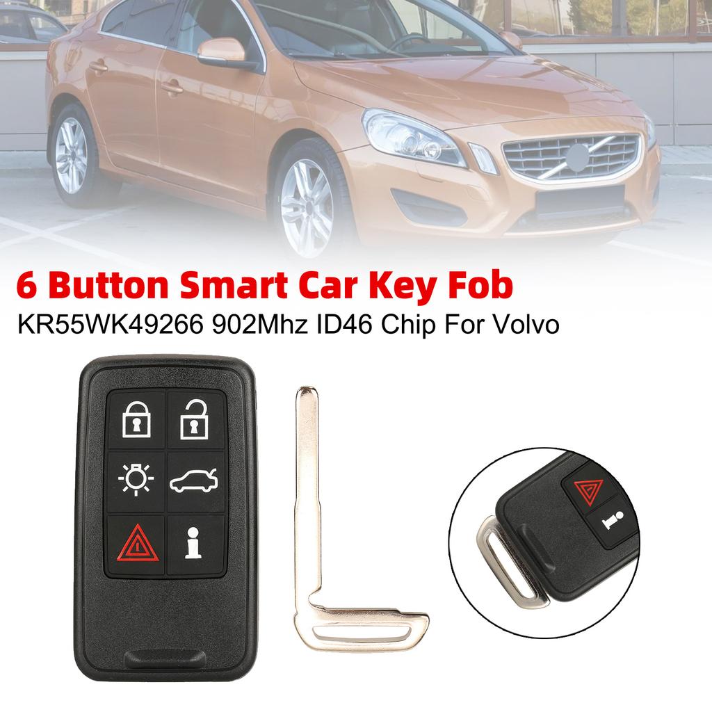 6 Button Smart Car Key Fob KR55WK49266 902Mhz ID46 Chip For Volvo