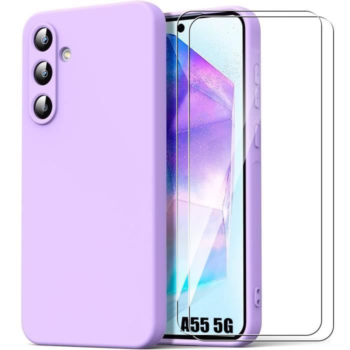 Coque et Verres Trempés - BOOLING - pour Samsung Galaxy A55 5G - Silicone TPU - Violet Mat - Protection Anti-Rayures