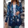Women's Snowflake Plaid Coat, 3D Collar Button Front, Dark Blue White Design, Winter Seasonal Fashion Christmas Streetwear