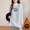 Новая женская футболка с принтом, полувысоким воротником, теплая, с длинным рукавом - свободный базовый слой средней длины для осени/зимы.