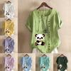 Women's Fashion Cute Panda Prined Round Neck Short Sleeve T-shirt Casual Cotton Linen Graphic Shirt Leisure Loose Summer Blouse Tops Plus Size