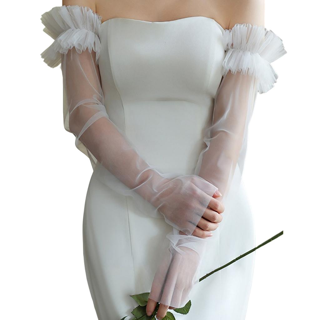 Long Sheer Gloves with Embroidery Flower Bridal Gloves for Special Occasion Wedding Bride Gloves Party Accessories
