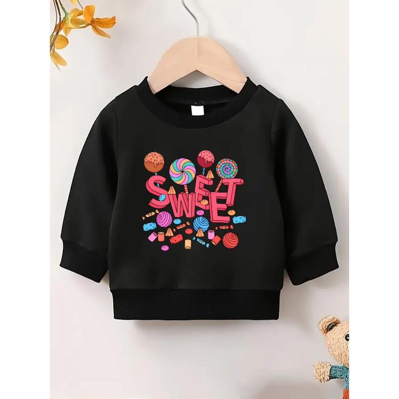 European sizes Adorable Candy Print Sweatshirt for Kids, Lightweight And Round-Necked, Designed for Ages 0-3, Perfect for Outdoor Wear