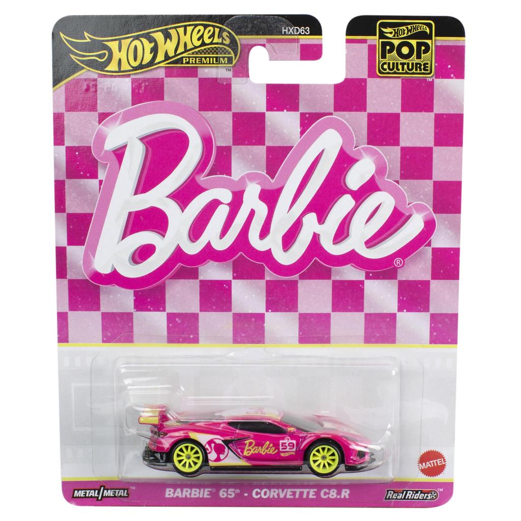 Hot Wheels Pop Culture Barbie 65th Anniversary Corvette Vehicle Toy Mini Car Ages 3 and Up Pink HVJ51 - C8.R