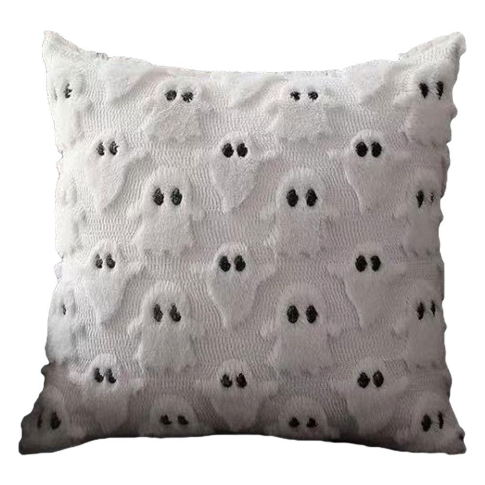Halloween Plush Faux Fur Pillowcase Comfortable Ghost&Pumpkin Pillow Cover Throw Pillow Cover for Sofa Couch Bed Living Room