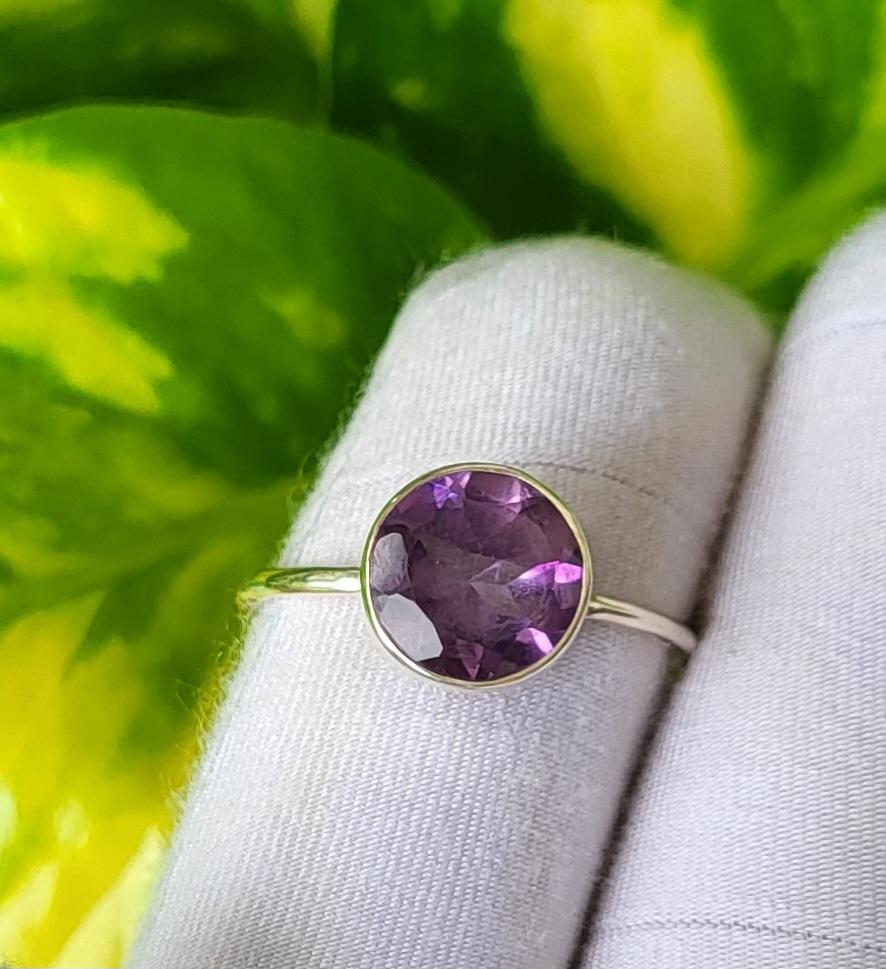 Кольцо из стерлингового серебра 925 пробы с натуральным круглым аметистом, размер 8, подарочное кольцо