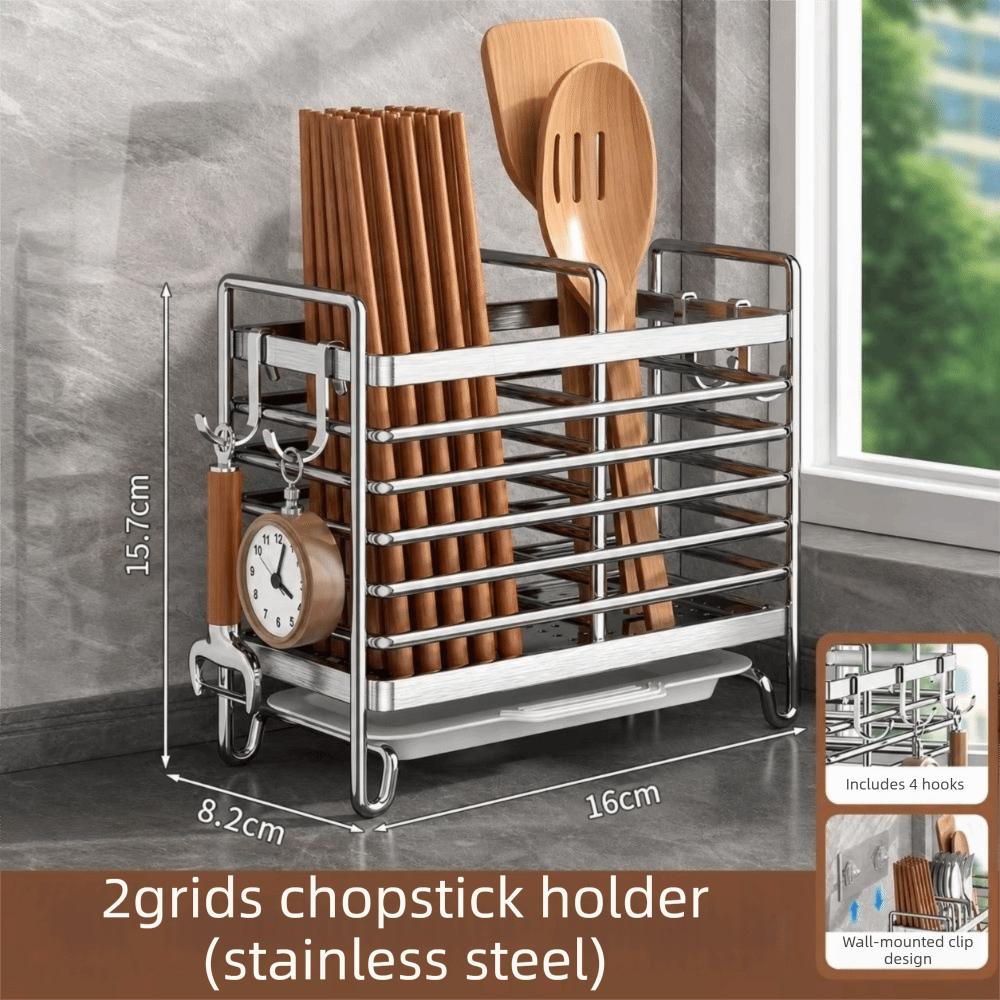 No-Drill Chopstick Holder Rack Stainless Steel Cutlery Rack Kitchen Cutlery Organizer
