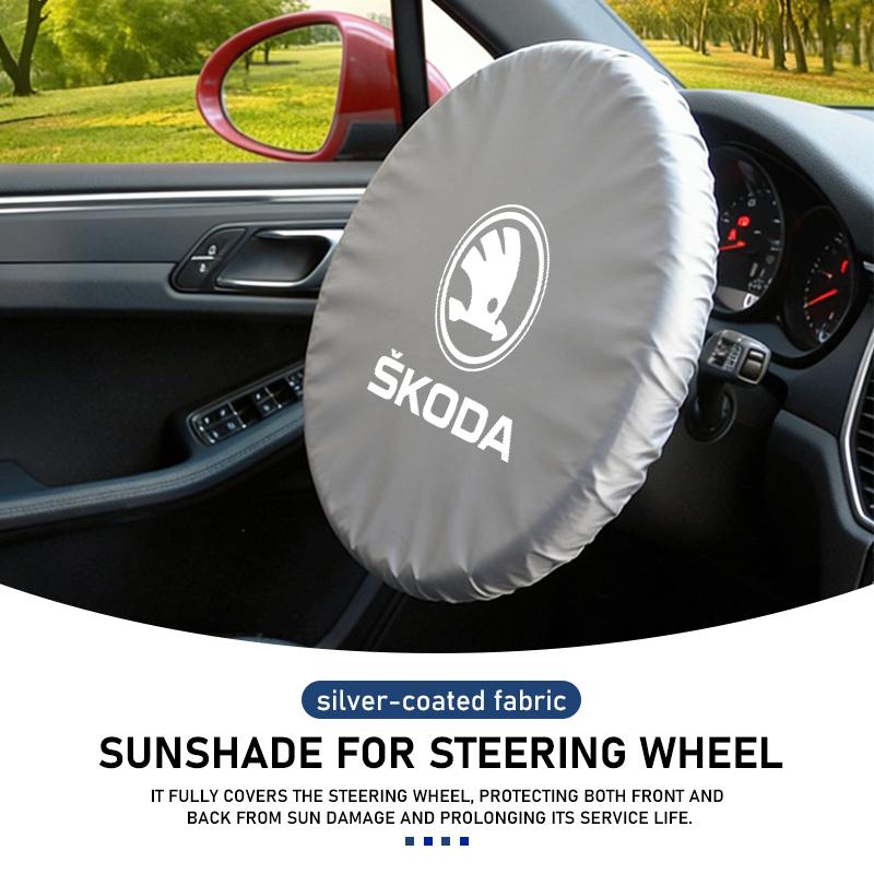 bmpks5 For Skoda Car Steering Wheel Sun Shade Cover Silver Anti-Heat Sunscreen Cover Fabia 1 2 Octavia a7 RS Superb Rapid Yeti Karoq