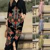 Women's Casual Printed Pocket Button-Down Long Dress with Turn-Down Collar