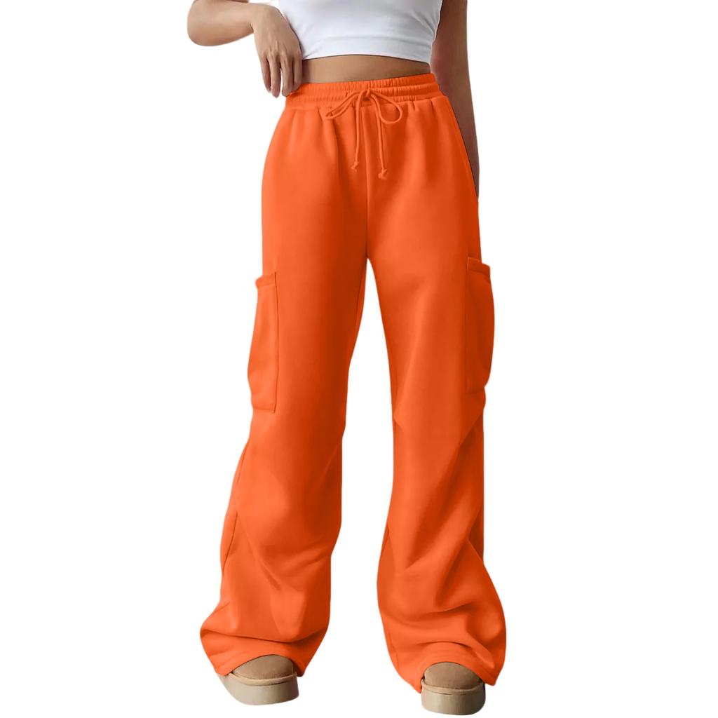 Женские повседневные модные однотонные джоггеры с эластичной талией, кулиской, карманами, широкими штанинами прямого кроя