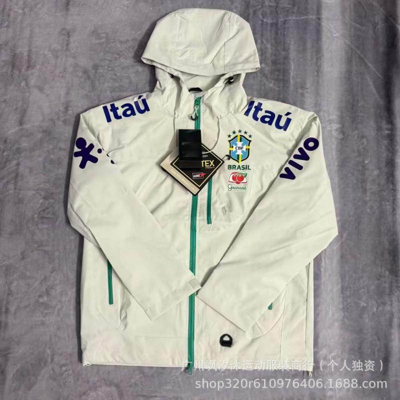 Men Women Waterproof Windproof Cycling Jacket Breathable Training Outerwear Football Soccer Fans Brazil Team Style