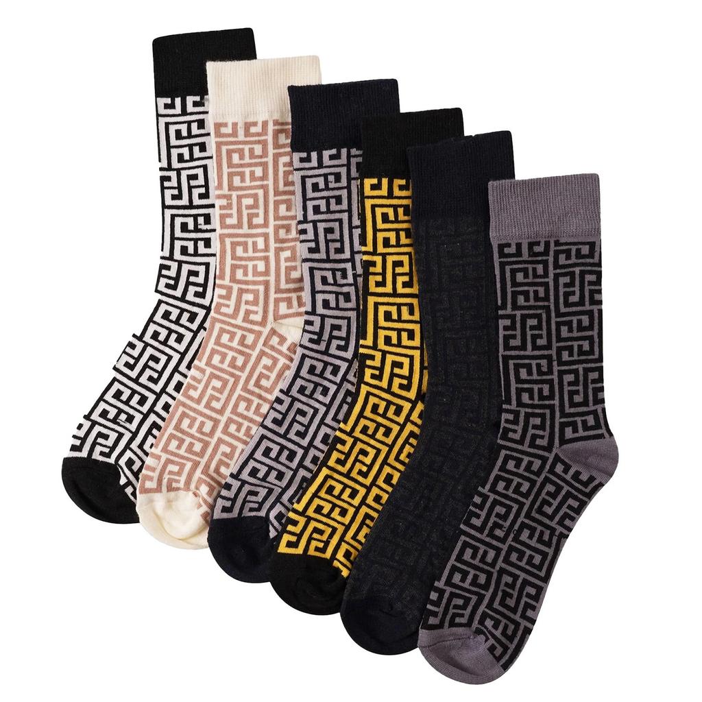 Soxy Mens Greek Key Cotton Socks (Pack of 6)