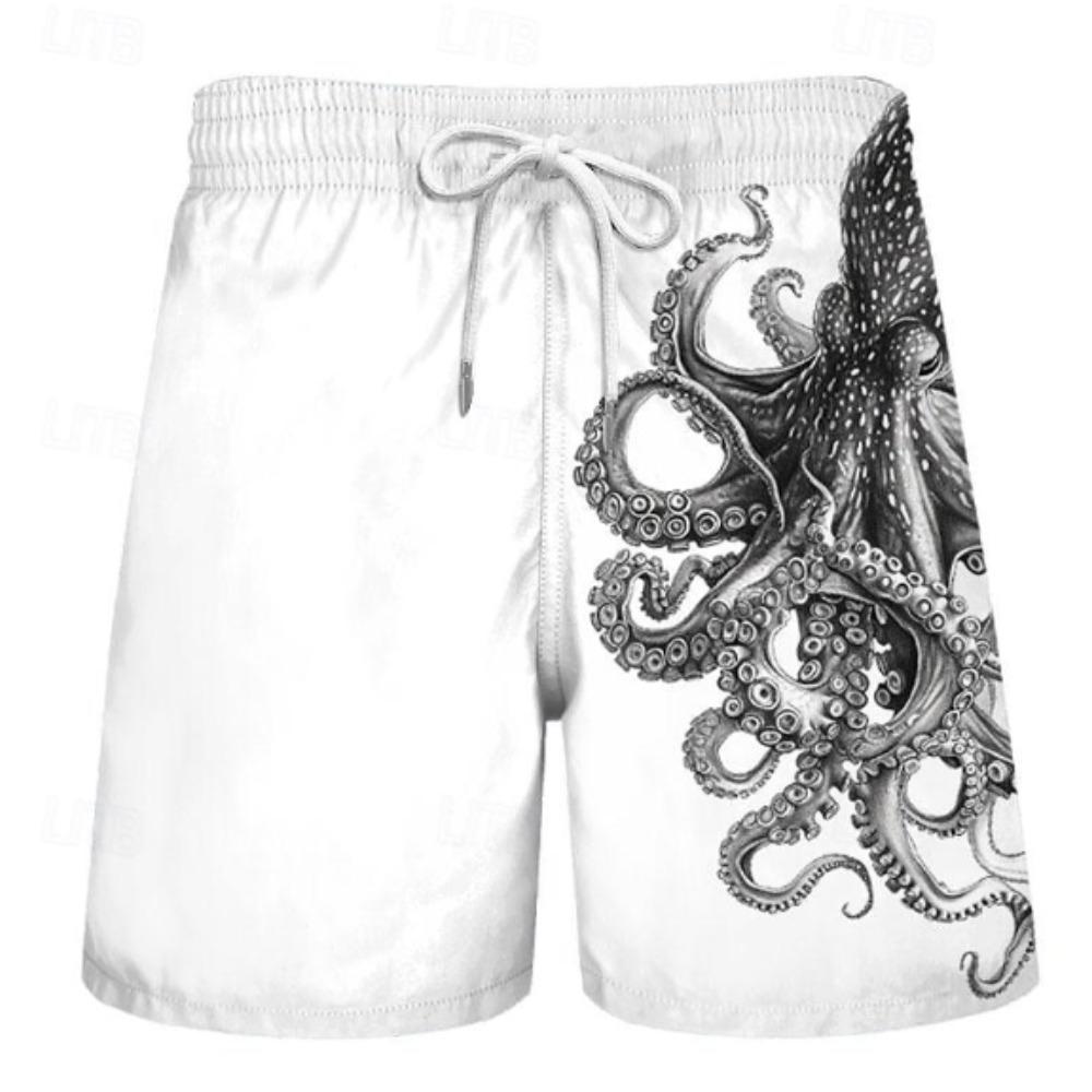 Men's Octopus Pattern Shorts Swim Shorts Swim Trunks Mid Waist Hawaiian Boho Casual Daily Holiday Drawstring Elastic Waist
