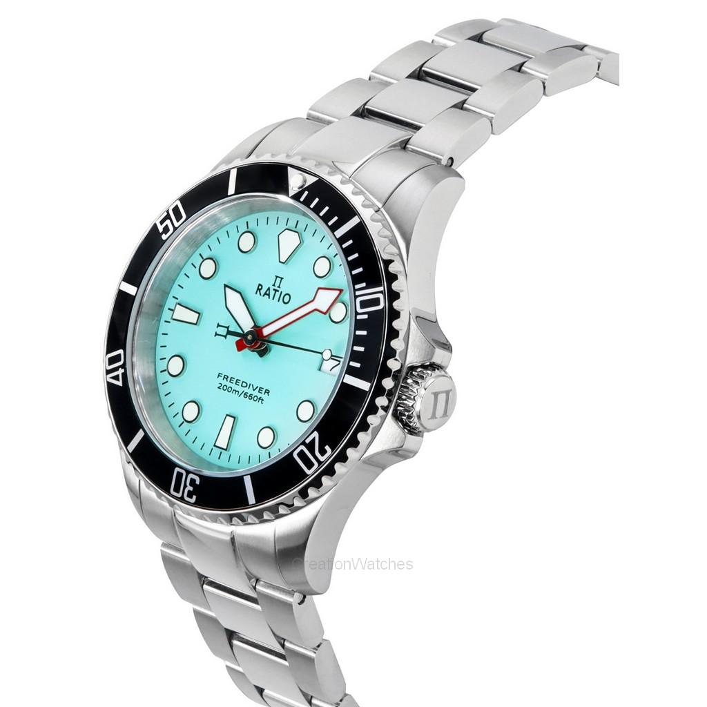 RATIO Мужские часы FreeDiver Sapphire из нержавеющей стали с голубым циферблатом, кварцевые RTF032 200M