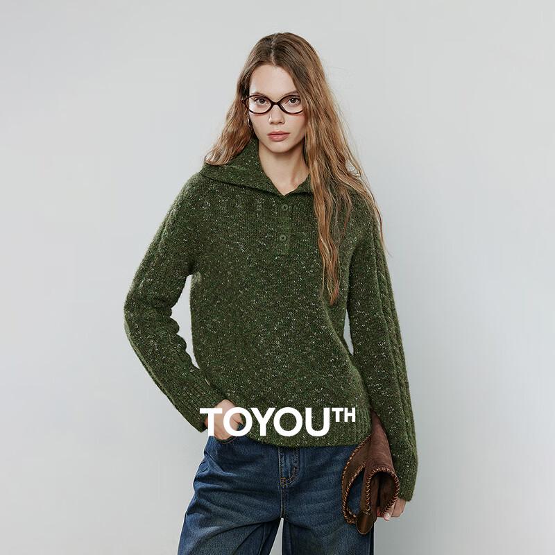 Chuyu Women's Retro Cable Knit Lapel Sweater