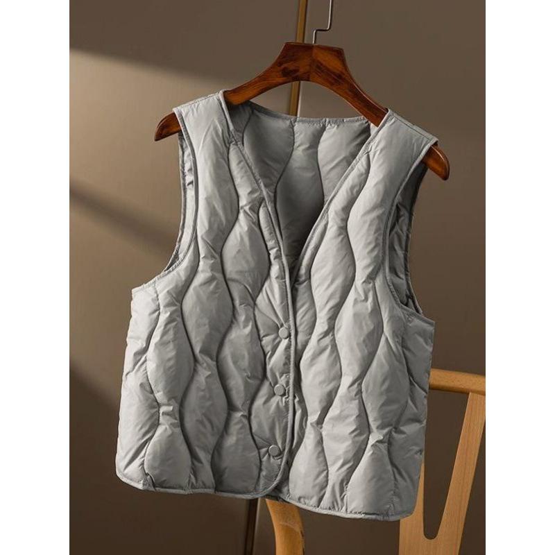 Women's 2024 V-Neck Lightweight Down Vest - Short Style, Sleeveless Base Layer Coat