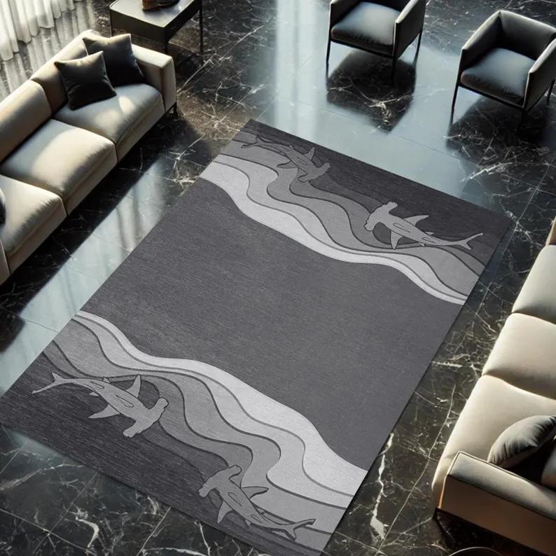 Shark Pattern Area Rug Washable Microfiber Mat Rug Home Decoration Living Room Bedroom Vintage Pattern Design Non Slip Durable