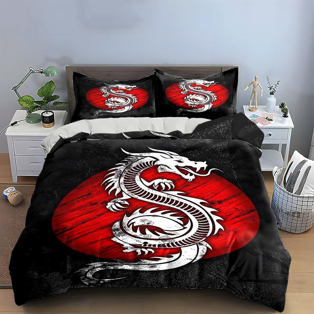Dragon Red Circle Bedding Set Bedding Duvet Cover Set Duvet Cover Pillowcases (1 * Duvet Cover 2 * Pillowcases, without duvet insert)