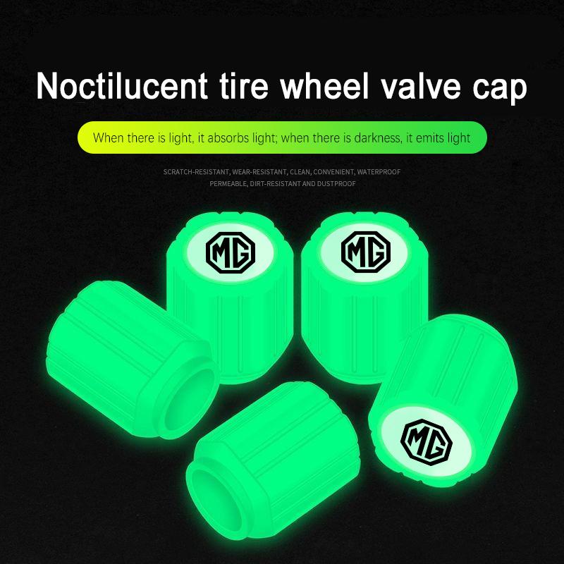 4PCS Car Luminous Tire Wheel Valve Caps Nozzle Dustproof Cover For MG ZS 5 7 6 Cyberster MG4 EV ES5 HS ONE GT GS MG3 EZS 3SW UU333