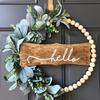 Wreath Welcome Door With Flower And Wooden Beads For Garden Wall Decor Art