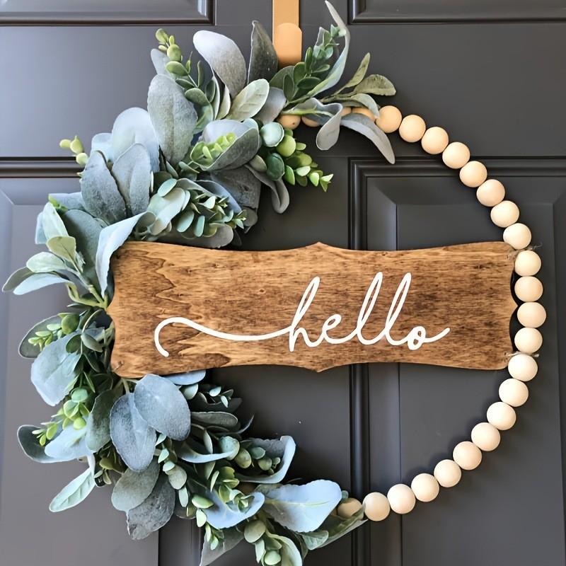 Wreath Welcome Door With Flower And Wooden Beads For Garden Wall Decor Art