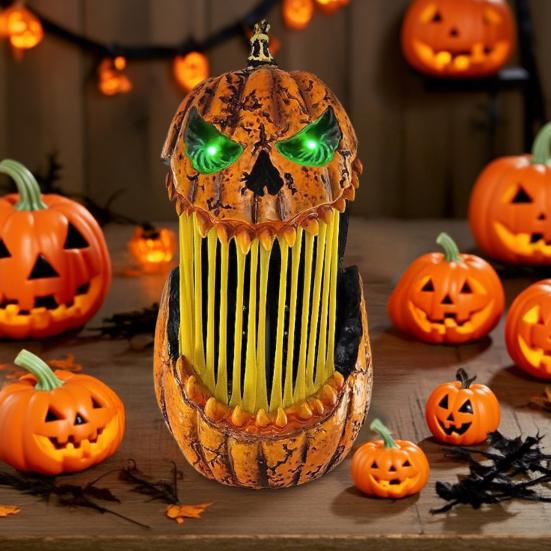 Halloween Pumpkin Light Decoration Mouth Open Extendable Scary Pumpkin Lantern with Glowing Eyes for Porch Patio Indoor Outdoor Decor