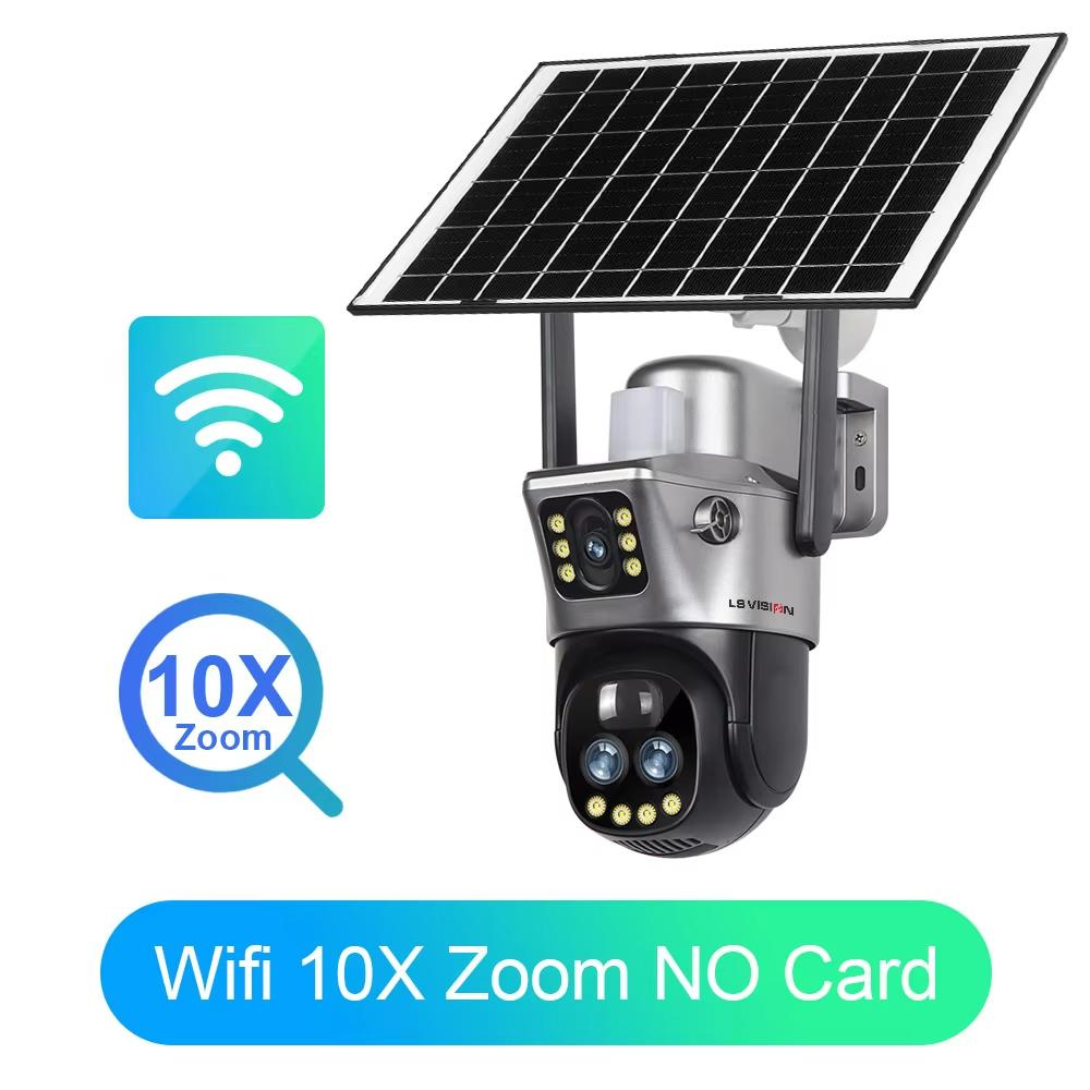 LS VISION Камера с двумя экранами, WIFI или 4G SIM, солнечная камера, 10-кратный зум, уличные камеры с подсветкой и сигнализацией, автоматическое слежение, PTZ CCTV камеры, IP66