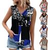 Summer Womens Tank Tops V Neck Casual Printed Sleeveless Shirts Casual Loose Fit Pleated Tshirts Tees Ladies Blouse