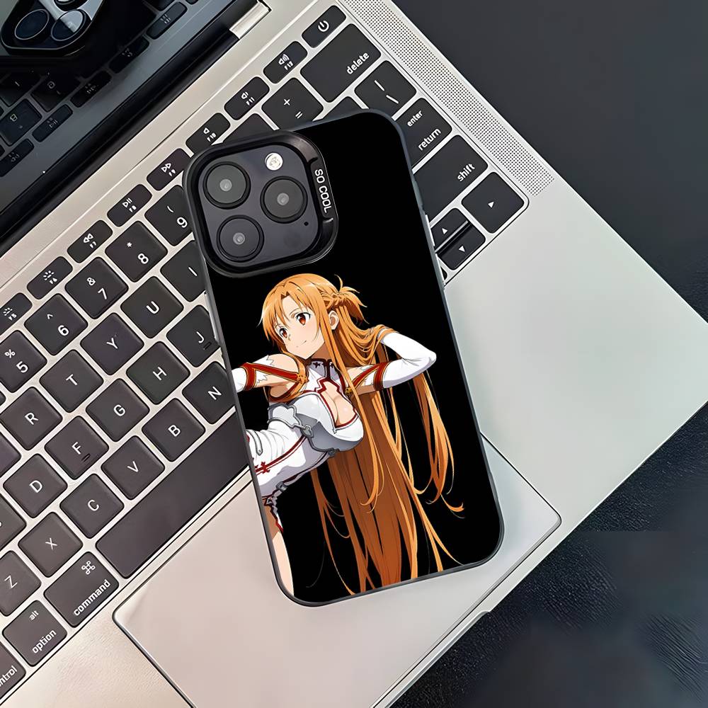 Чехол для телефона с Асуной и Кирито из аниме для iPhone 17,16,15,14,13,12,11,Pro,XS,Max,Plus,Mini,SE4,E Черный матовый противоударный чехол
