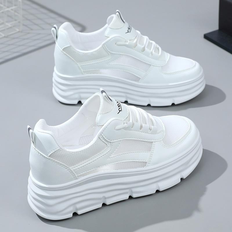 W3603 Hidden Heel White Shoes Women's Mesh Breathable 7cm Summer Platform Sneakers Casual Shoes Women's Sports Shoes Mesh