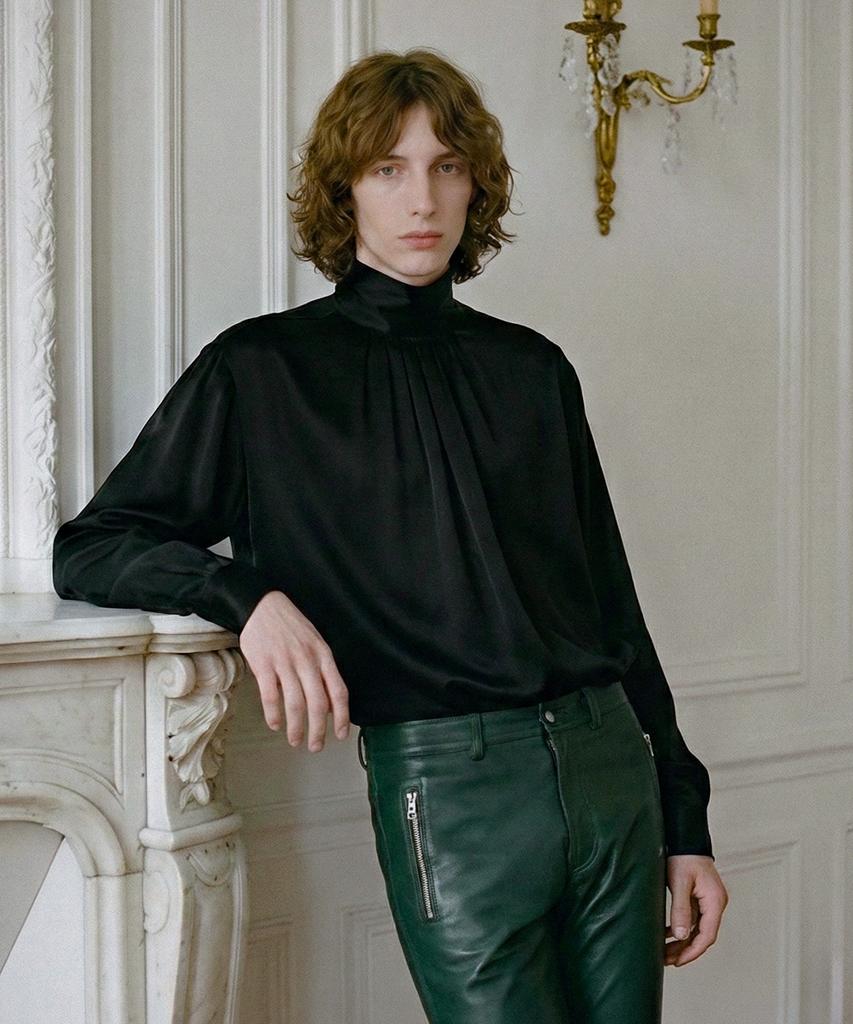 UNTAGE Silk High-Neck Blouse[Black(Unisex)]_Uts-Fs36