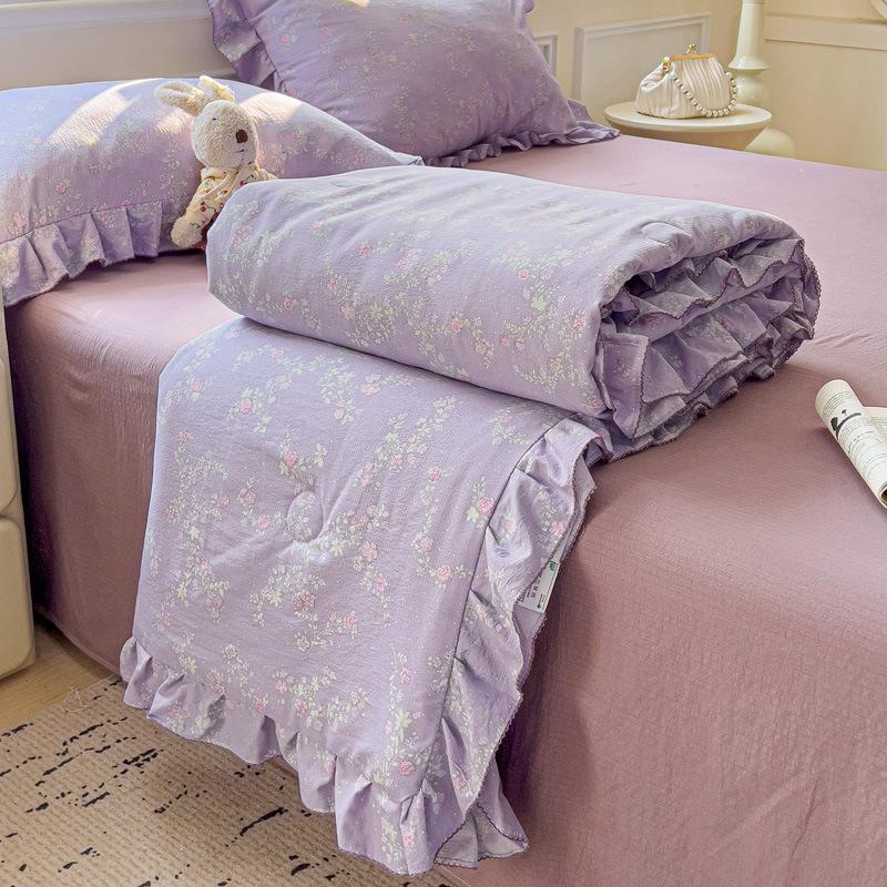 Корейское лоскутное одеяло с кружевом и оборками из чистого хлопка, летнее одеяло, приятное к коже, дышащее, охлаждающее, для дома