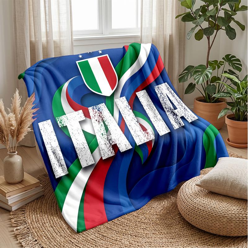 Italy Football Printed Flannel Blanket Skin Friendly Warm Decorative Throw for Indoor Couch Bed Daily Use