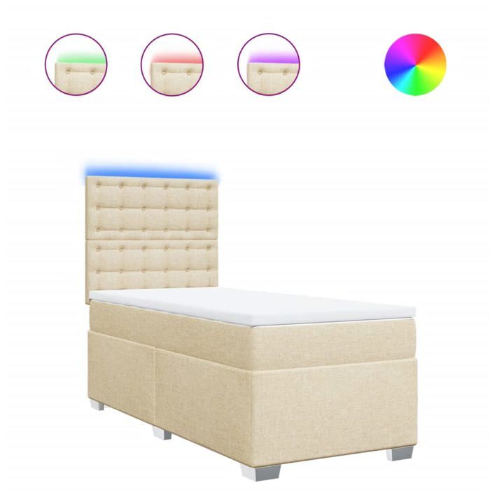 Cadre de lit avec matelas - Maison Exclusive - 80x200 cm - Tissu crème - Lumières LED intégrées